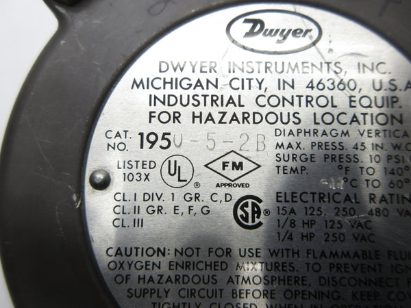 DWYER 1950-5-2B 480VAC 15A 45INWC NSNP