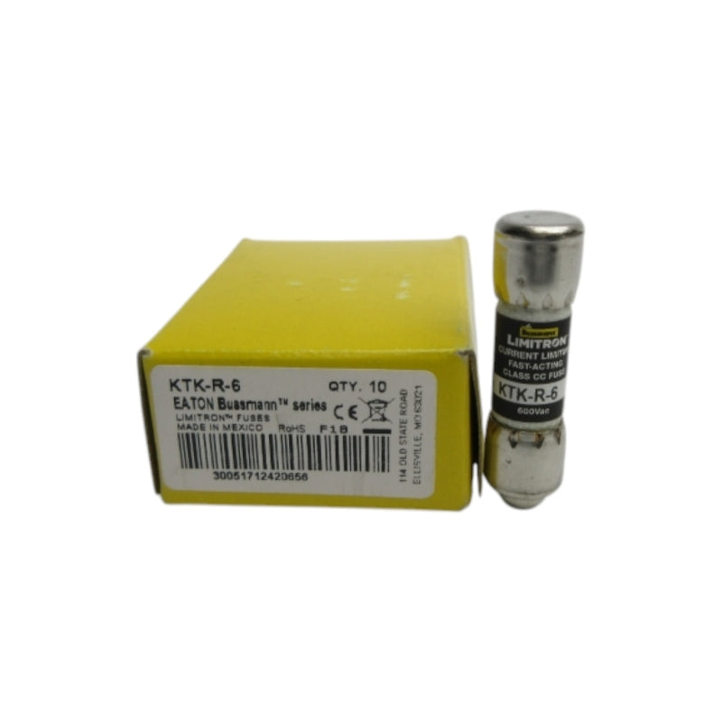 BUSSMANN KTK-R-6 600VAC 6A (PKG OF 10) (YL/BK) NSMP