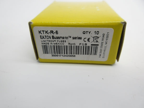 BUSSMANN KTK-R-6 600VAC 6A (PKG OF 10) (YL/BK) NSMP