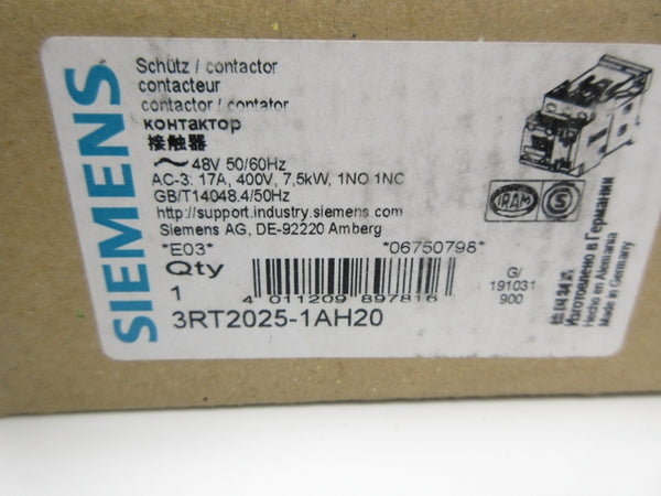 SIEMENS 3RT2025-1AH20 48V NSMP