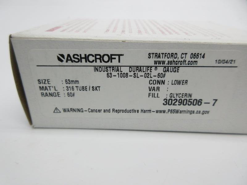 ASHCROFT 63-1008-SL-02L-60# 0-60PSI NSMP