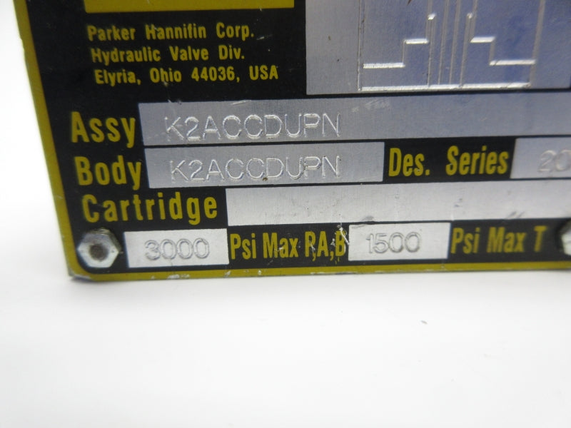 PARKER K2ACCDUPN 3000PSI NSNP