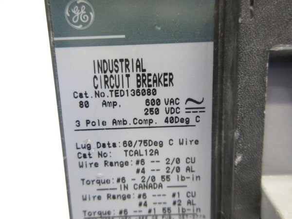 GENERAL ELECTRIC TED136080 600VAC 80A NSNP
