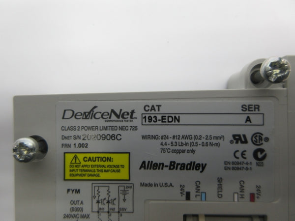 ALLEN BRADLEY 193-EDN SER. A F/W 1.002 NSNP