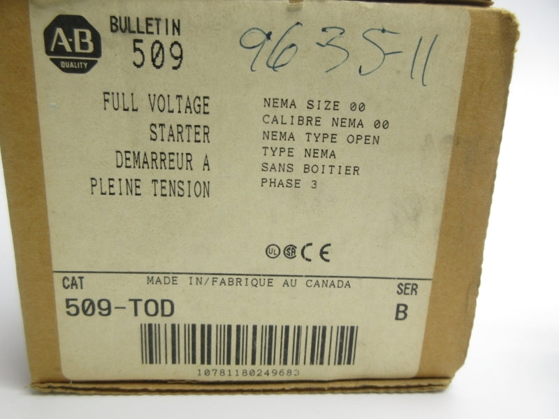 ALLEN BRADLEY 509-TOD SER. B 600V 9A (BR/WH) NSMP