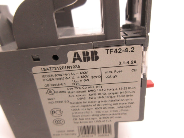 ABB TF42-4.2 1SAZ721201R1035 600VAC 3.1-4.2A NSNP