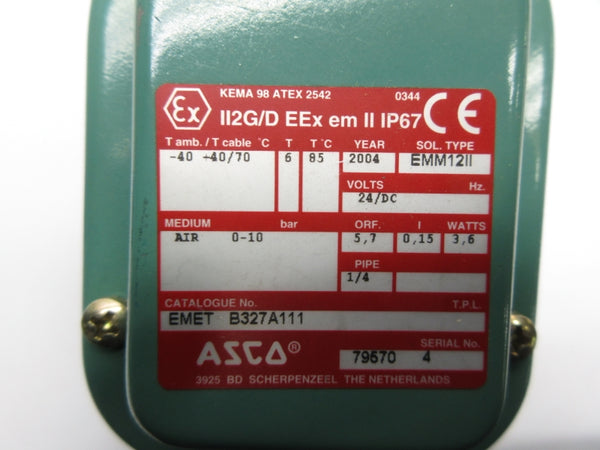 ASCO EMETB327A111 24VDC 0-10PSI 1/4" NSNP