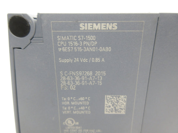 SIEMENS 6ES7516-3AN01-0AB0 24VDC 0.85A NSNP