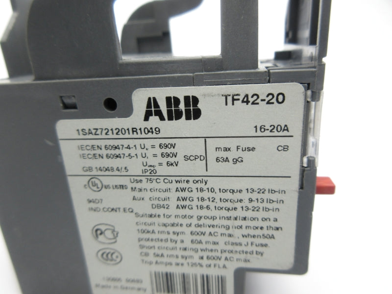 ABB TF42-20 1SAZ721201R1049 600VAC 16-20A NSNP
