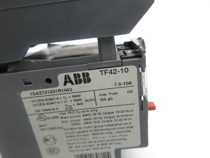 ABB TF42-10 1SAZ721201R1043 600VAC 7.6-10A (AS PICTURED) NSNP