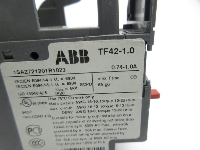 ABB TF42-1.0 1SAZ721201R1023 600VAC 0.74-1.0A (AS PICTURED) NSNP