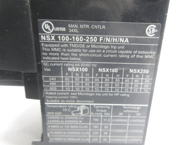 SCHNEIDER ELECTRIC NSX100-160-250F/N/H/NA 800V 250A UNMP