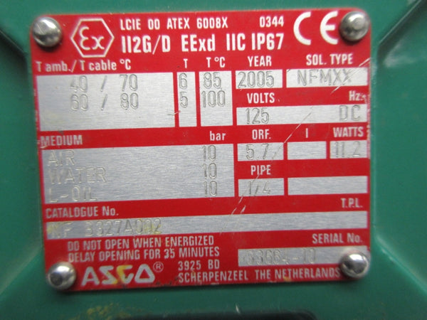 ASCO NFB327A002 125VDC 10PSI 1/4" NSNP