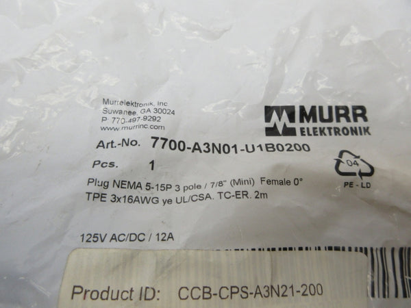 MURR ELEKTRONIK 7700-A3N01-U1B0200 125VAC/DC 12A NSMP