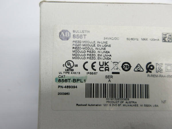 ALLEN BRADLEY 856T-BPL1 SER. A 24VAC/DC (WH) NSMP