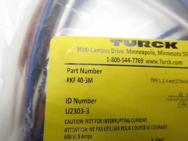 TURCK RKF40-3M U2303-3 600V 9A NSMP
