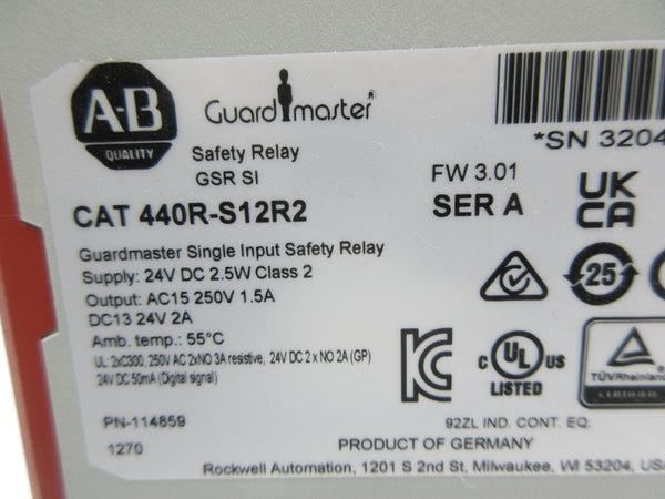 ALLEN BRADLEY 440R-S12R2 SER. A F/W 3.01 24VDC (WH) NSMP
