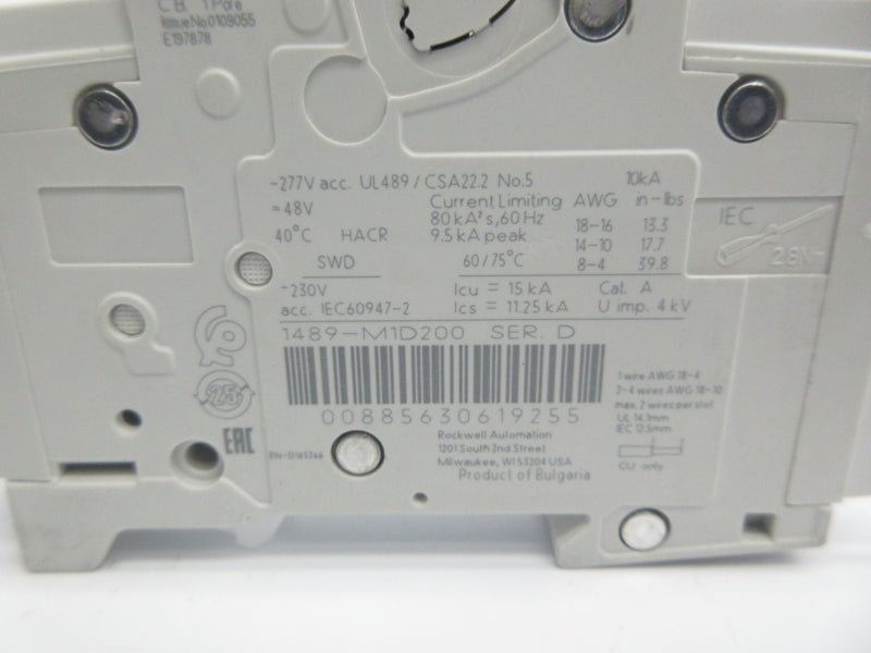 ALLEN BRADLEY 1489-M1D200 SER. D 277VAC 20A NSNP