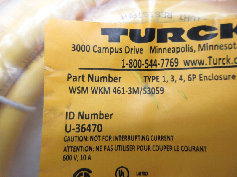 TURCK WSMWKM461-3M/S3059 U-36470 600V 10A NSMP