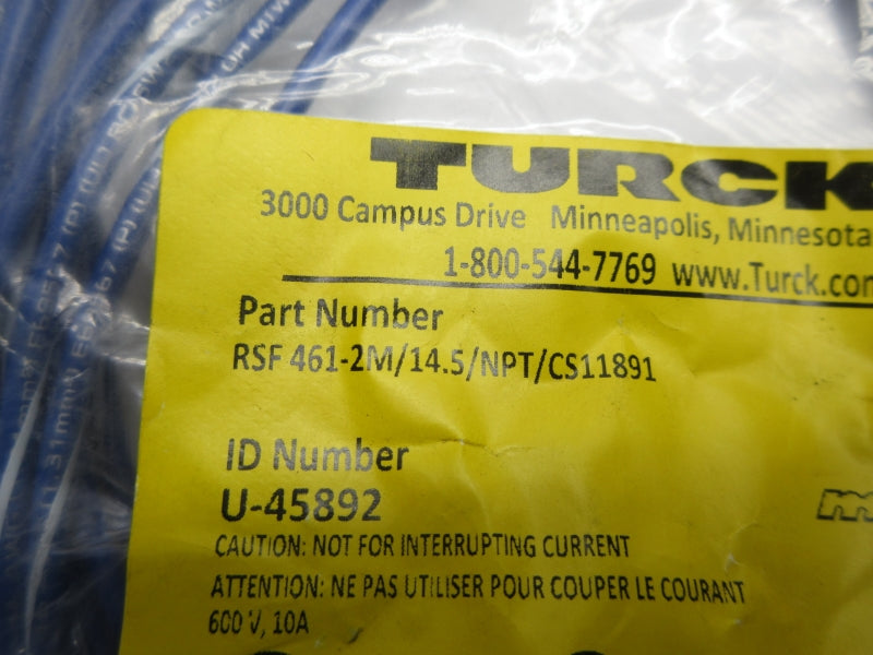 TURCK RSF461-2M/14.5/NPT/CS11891 U-45892 600V 10A NSMP
