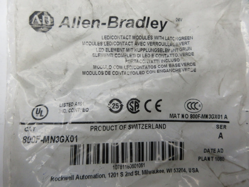 ALLEN BRADLEY 800F-MN3GX01 SER. A 24V NSMP