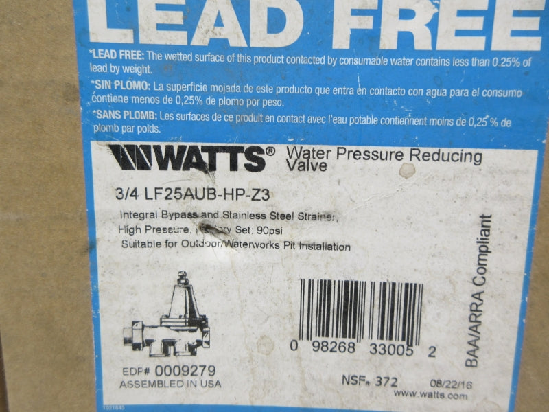 WATTS LF25AUB-HP-Z3 0009279 75-125PSI 3/4" NSMP