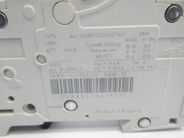 ALLEN BRADLEY 1489-M1D300 SER. D 277V 30A NSNP