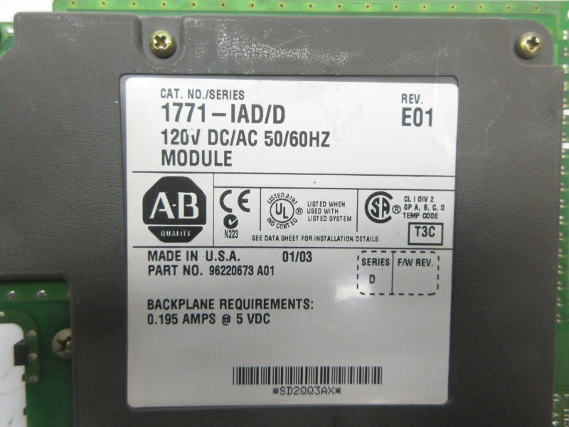 ALLEN BRADLEY 1771-IAD SER. D 120VAC/DC REV. E01 UNMP