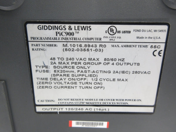 GIDDINGS & LEWIS M.1016.8943R0 502-03551-03 48-240VAC NSNP