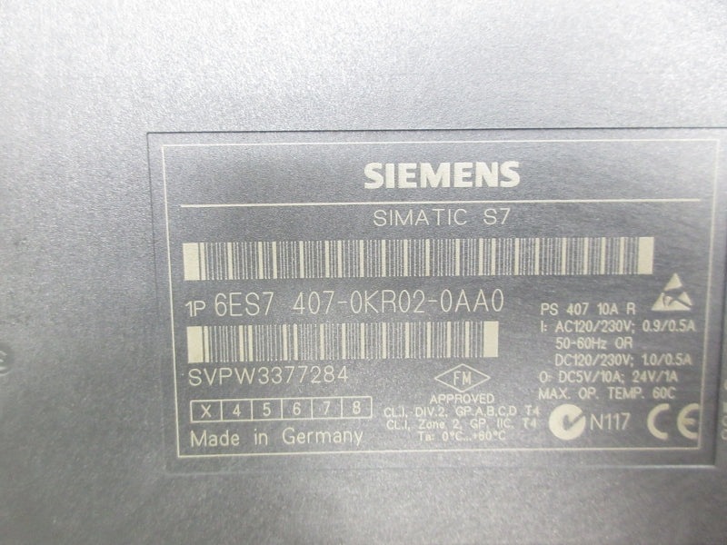 SIEMENS 6ES7407-0KR02-0AA0 120/230VAC 0.9/0.5A NSNP