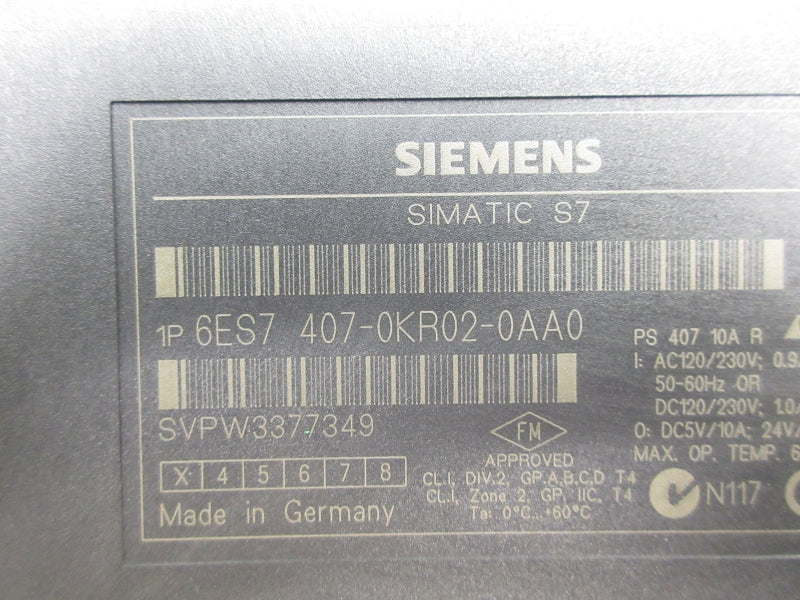 SIEMENS 6ES7407-0KR02-0AA0 120/230VAC 0.9/0.5A (AS PICTURED) NSNP