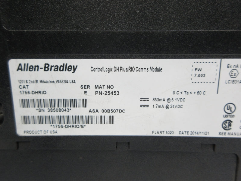 ALLEN BRADLEY 1756-DHRIO SER. E F/W 7.002 24VDC NSNP