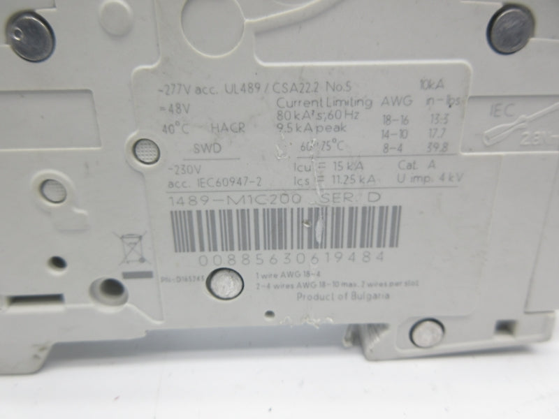 ALLEN BRADLEY 1489-M1C200 SER. D 277V 20A UNMP