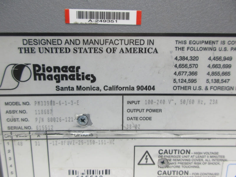 PIONEER MAGNETICS PM3398B-6-1-3-E 100-240V 23A UNMP