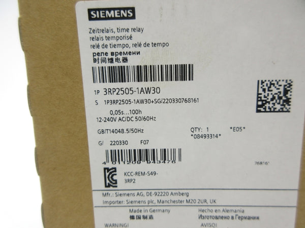 SIEMENS 3RP2505-1AW30 12-240VAC/DC 0.05S-100H NSMP