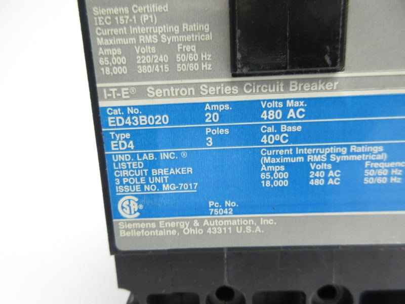 SIEMENS ED43B020 480VAC 20A NSNP