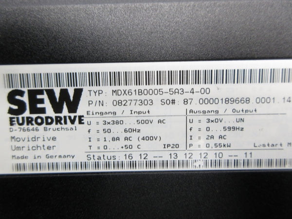 SEW EURODRIVE MDX61B0005-5A3-4-00 08277303 500VAC 1.8A NSNP