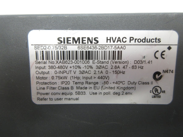 SIEMENS 6SE6436-2BD17-5AA0 380-480V 2.8A (AS PICTURED) NSNP