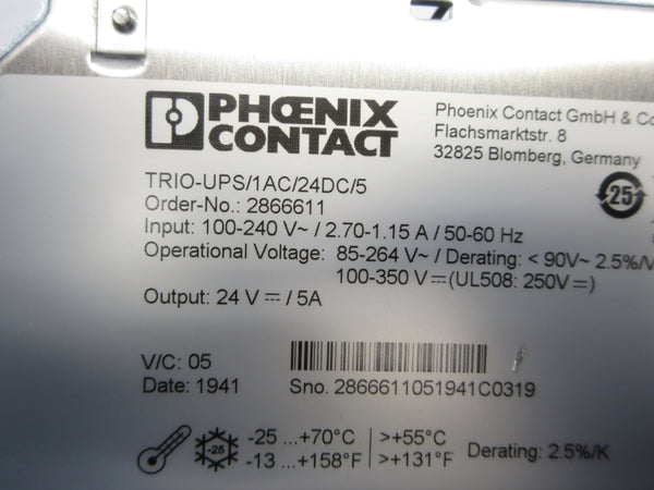 PHOENIX CONTACT TRIO-UPS/1AC/24DC/5 2866611 100-240V 2.70-1.15A NSNP