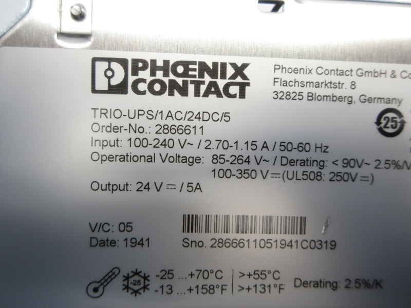 PHOENIX CONTACT TRIO-UPS/1AC/24DC/5 2866611 100-240V 2.70-1.15A NSNP