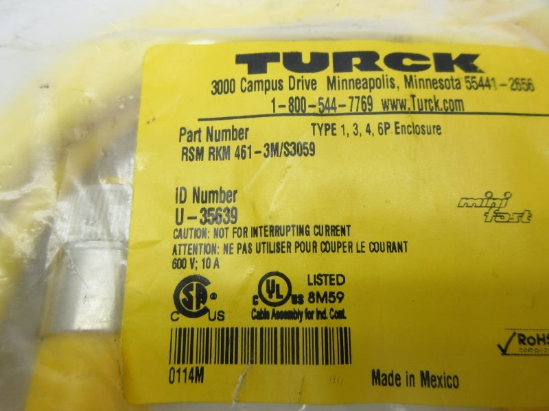 TURCK RSMRKM461-3M/S3059 U-35639 600V 10A NSMP