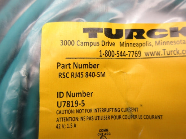 TURCK RSCRJ45840-5M U7819-5 42V 1.5A NSMP
