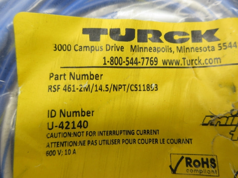 TURCK RSF461-2M/14.5/NPT/CS11893 U-42140 600V 10A NSMP