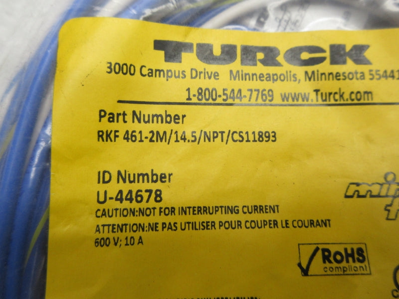 TURCK RKF461-2M/14.5/NPT/CS11893 U-44678 600V 10A NSMP