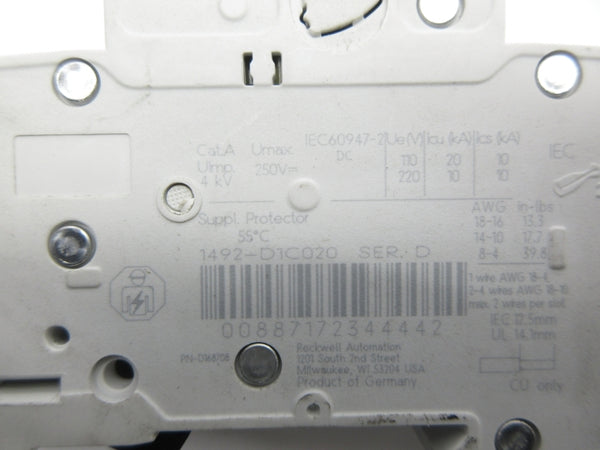ALLEN BRADLEY 1492-D1C020 SER. D 220V 2A NSNP