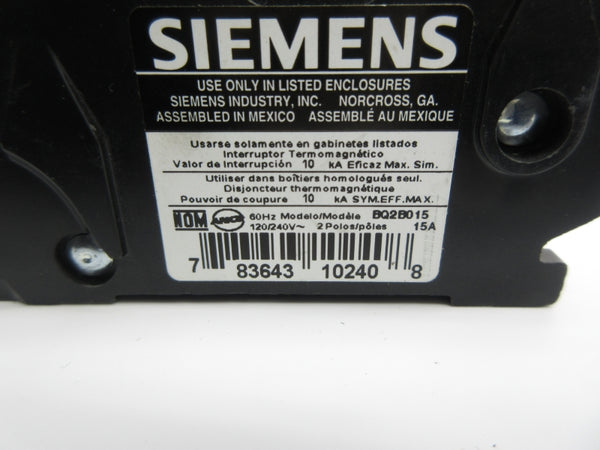SIEMENS BQ2B015 120/240V 15A NSNP
