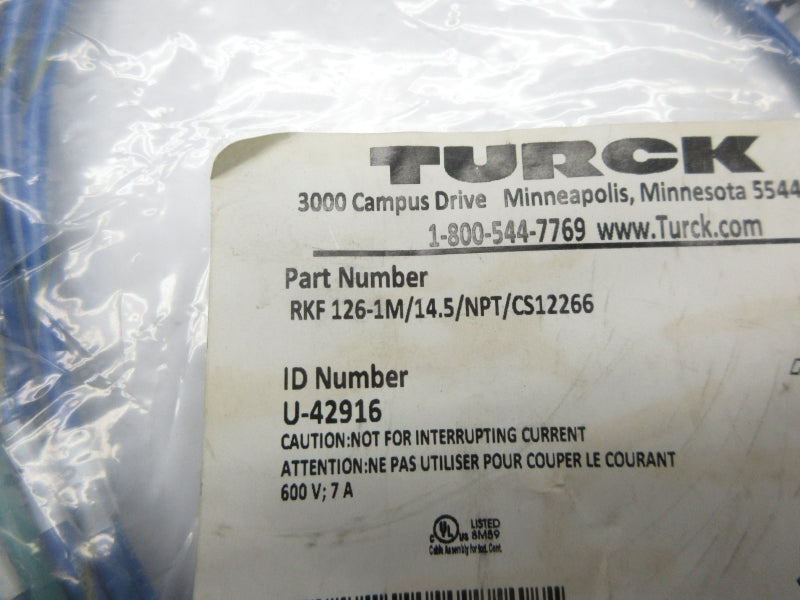 TURCK RKF126-1M/14.5/NPT/CS12266 U-42916 600V 7A NSMP