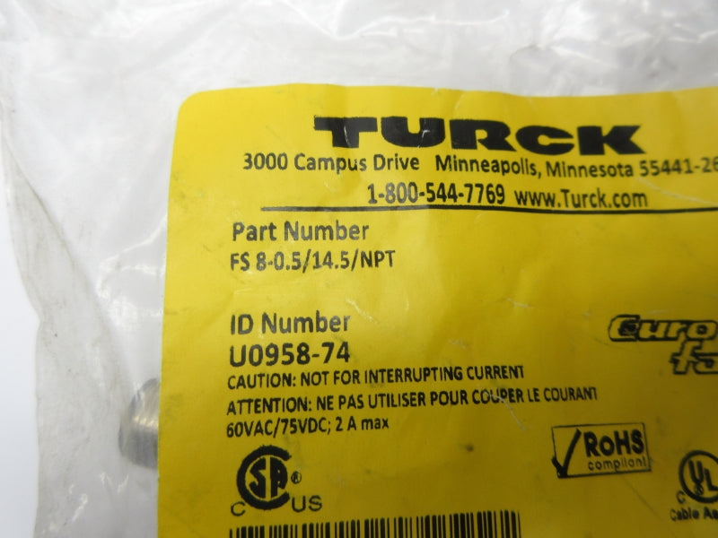 TURCK FS8-0.5/14.5/NPT U0958-74 60VAC 2A NSMP