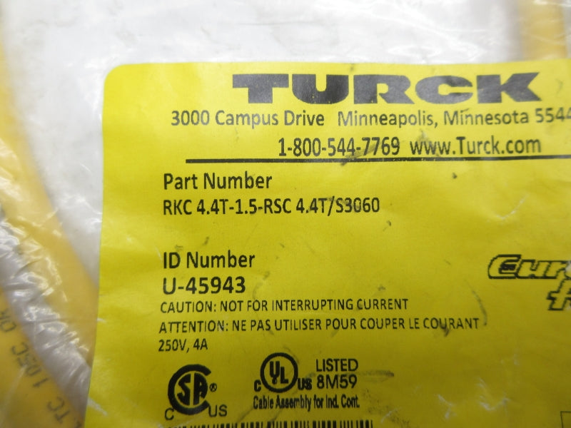 TURCK RKC4.4T-1.5-RSC4.4T/S3060 U-45943 250V 4A NSMP