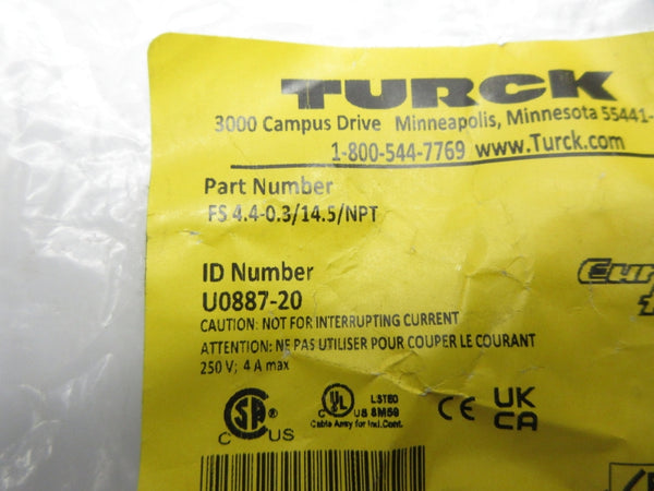 TURCK FS4.4-0.3/14.5/NPT U0887-20 250V 4A NSMP